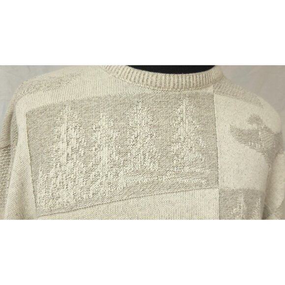 Vtg Croft & Barrow Sweater Mens XL Cream Ducks Tree Embossed Graphic USA Sweater - Picture 4 of 14